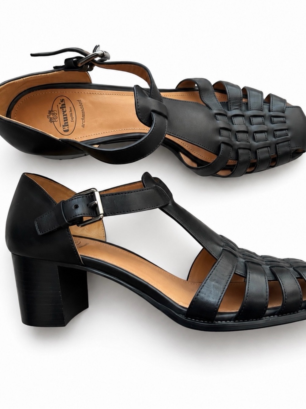 New Church’s Kelsey 50mm Black Leather Heeled Sandals Women’s Sz EU 42 US 11